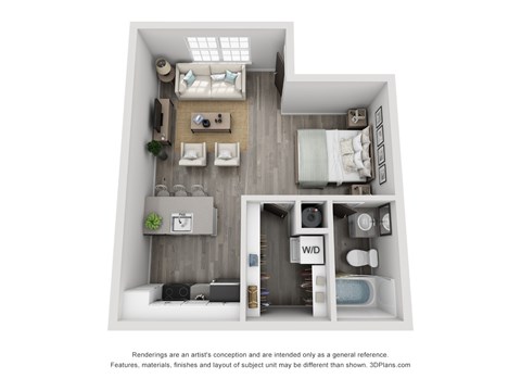 Floor plan for studio, 1 bath, 495 sqft